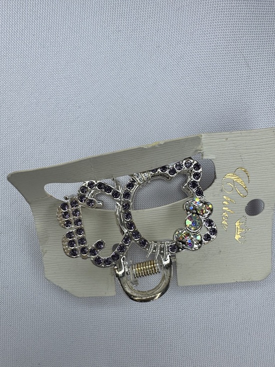 Other - Rhinestone Cat Hair Clip Silver Tone Bow Crystal Claw Clip Cute